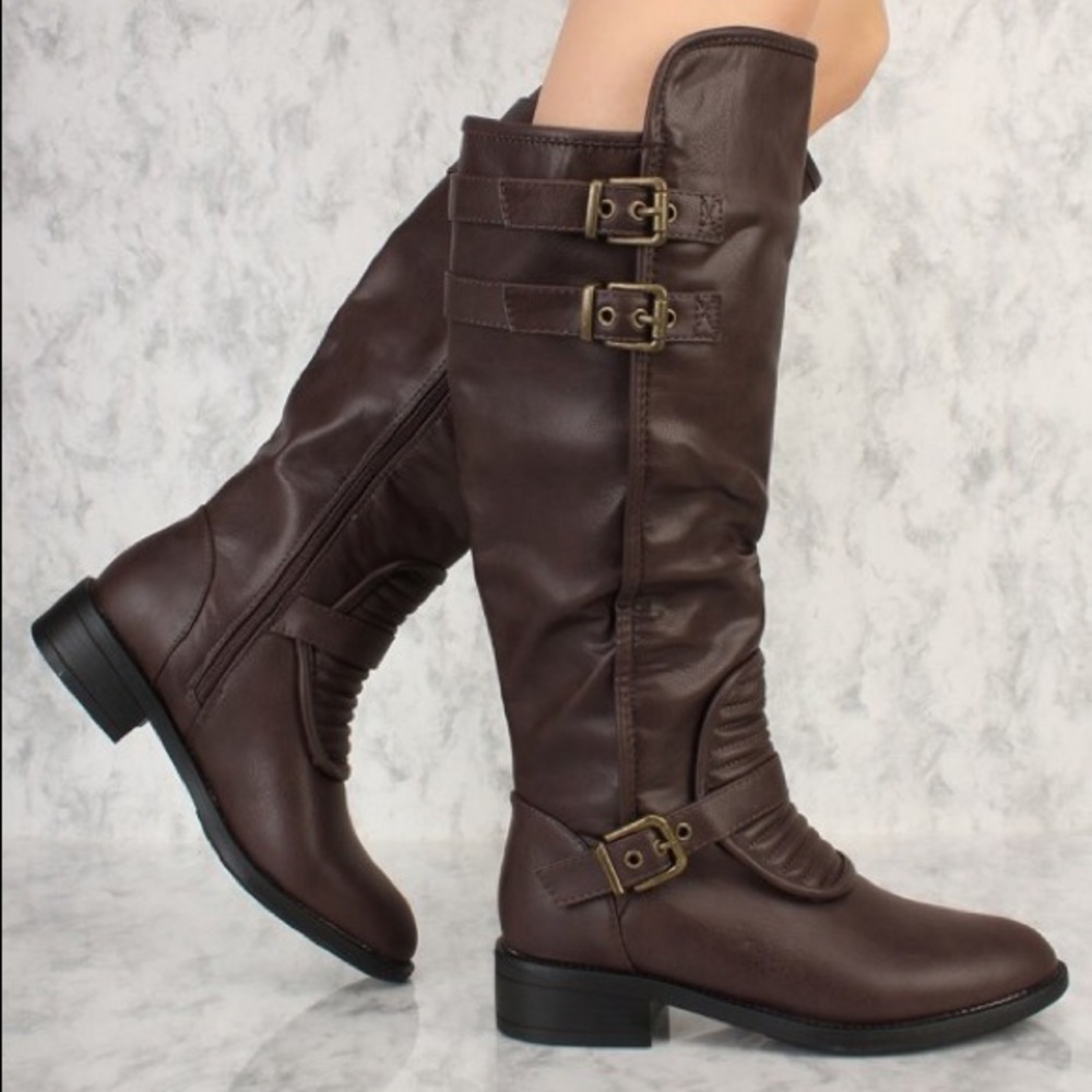 Brown Buckle Knee High Riding Boots 🐴